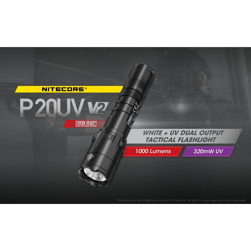 Linterna Táctica Nitecore P20 Uv V2 Dual 1000 Lumenes Y Uv 320mw