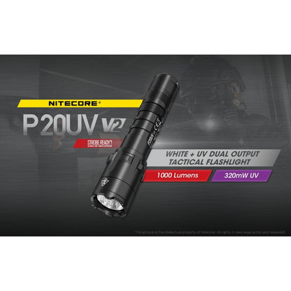 Linterna Táctica Nitecore P20 Uv V2 Dual 1000 Lumenes Y Uv 320mw