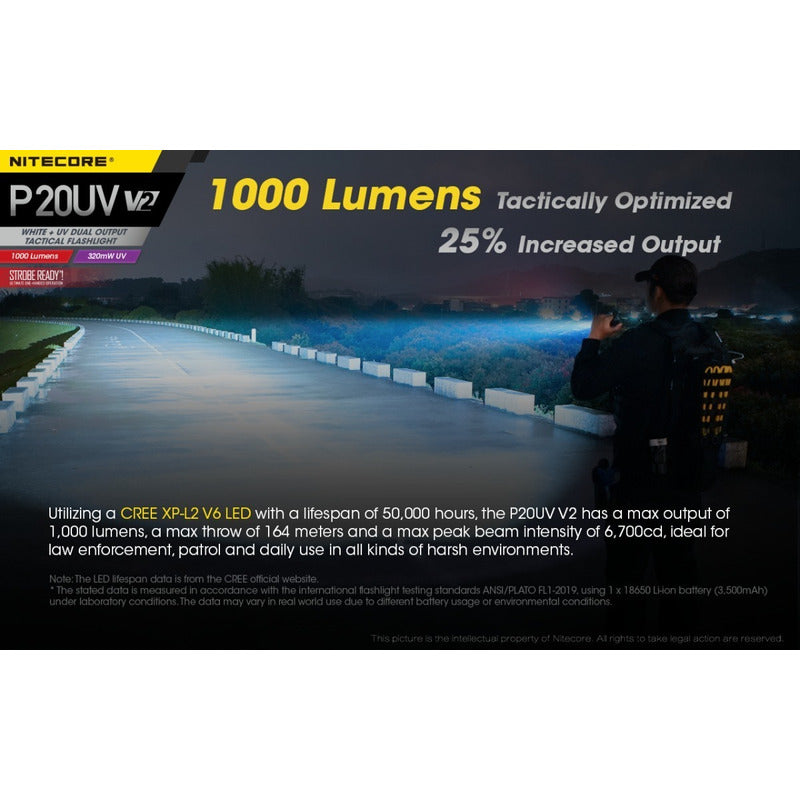 Linterna Táctica Nitecore P20 Uv V2 Dual 1000 Lumenes Y Uv 320mw