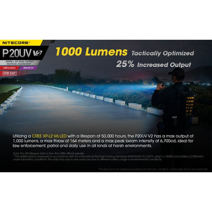 Linterna Táctica Nitecore P20 Uv V2 Dual 1000 Lumenes Y Uv 320mw